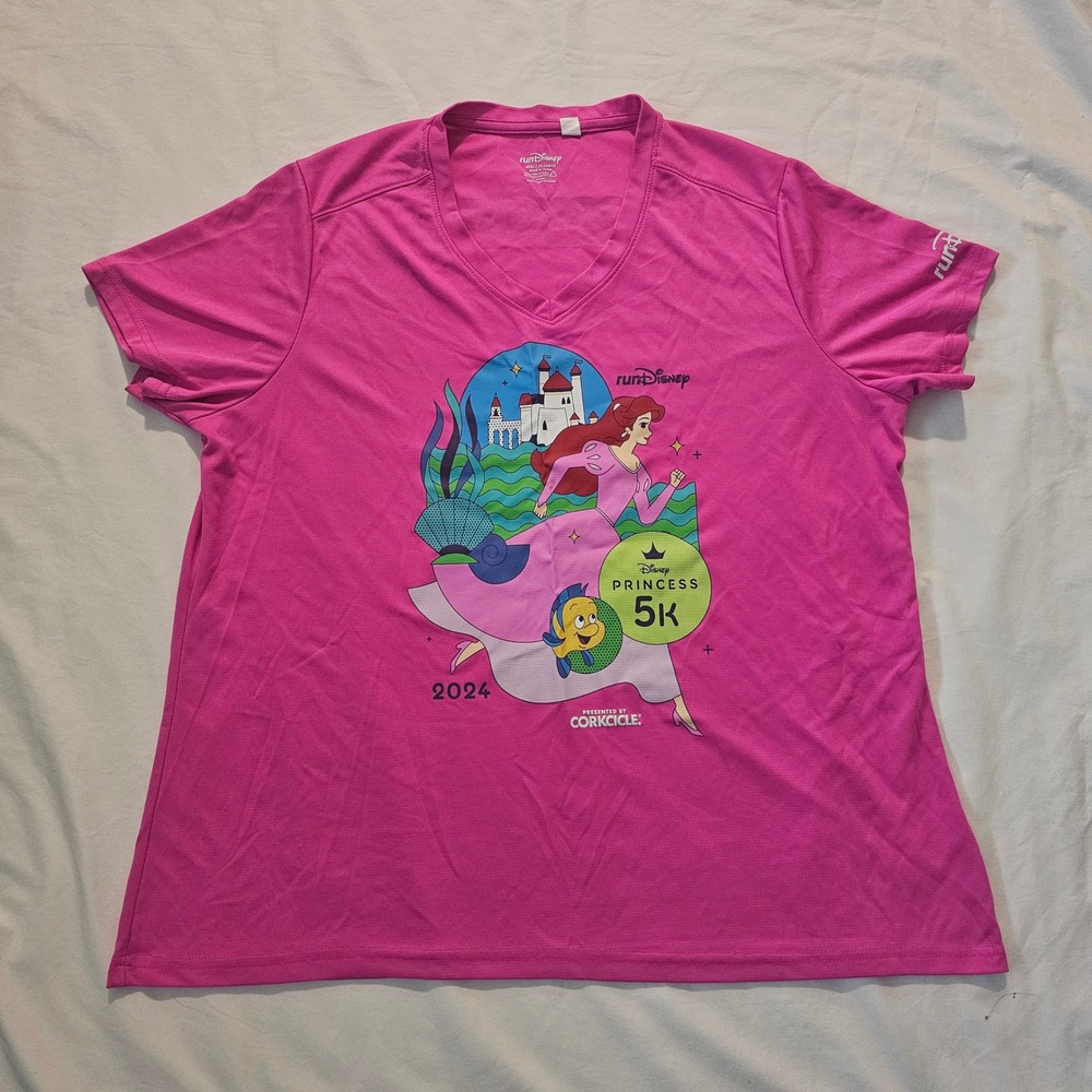 runDisney Princess 5K Shirt Adult 2XL Pink Ariel Little Mermaid 2024 Performance